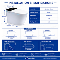 Chauffe-eau instantané intelligent intégré en céramique, monobloc, à poser au sol, avec siphon en P allongé, pour usage domestique, avec limiteur de pression d'eau automatique