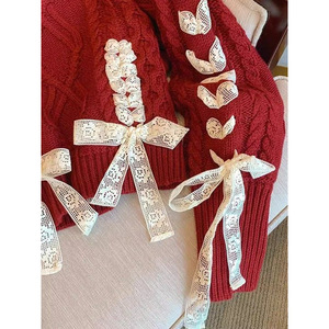 <span class=keywords><strong>Pull</strong></span> rouge pour Noël, ample, pour l'automne et l'hiver, avec nœud décoratif, en tricot, pour femmes - Product Image 5