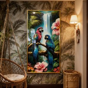 Pintura Decorativa Personalizada para Entrada, Pintura Moderna de Animales, Loros, Arte de Pared para Sala de Estar, Pintura de Porcelana de Cristal con LED - Product Image 5