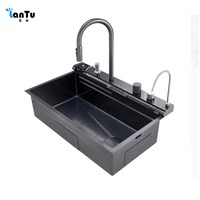 Nouvelle technologie, évier de cuisine intelligent numérique noir nano unique, fait à la main, compatible lave-vaisselle à poser
