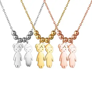 Colliers en acier inoxydable doré 24k, ensemble de 5 pièces, pendentifs en bijoux gravés, sœurs, garçons et filles, cadeau pour bébé