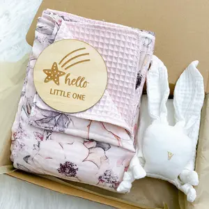 Baby Boy Design Newborn Shower Gift Waffle Blanket Set