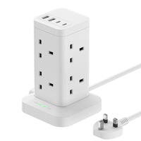 Rallonge de multiprise britannique avec 8 prises 3250W 13A multiprise PD20W USB-C et 2 USB-A QC 3.0 extension de prise multi-alimentation