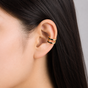 Double Rail Ear <b>Cuff</b> Stainless Steel 14K Gold Vacuum Plated Black Enamel CNC Set Accent Gold <b>Silver</b> Variants - Product Image 5