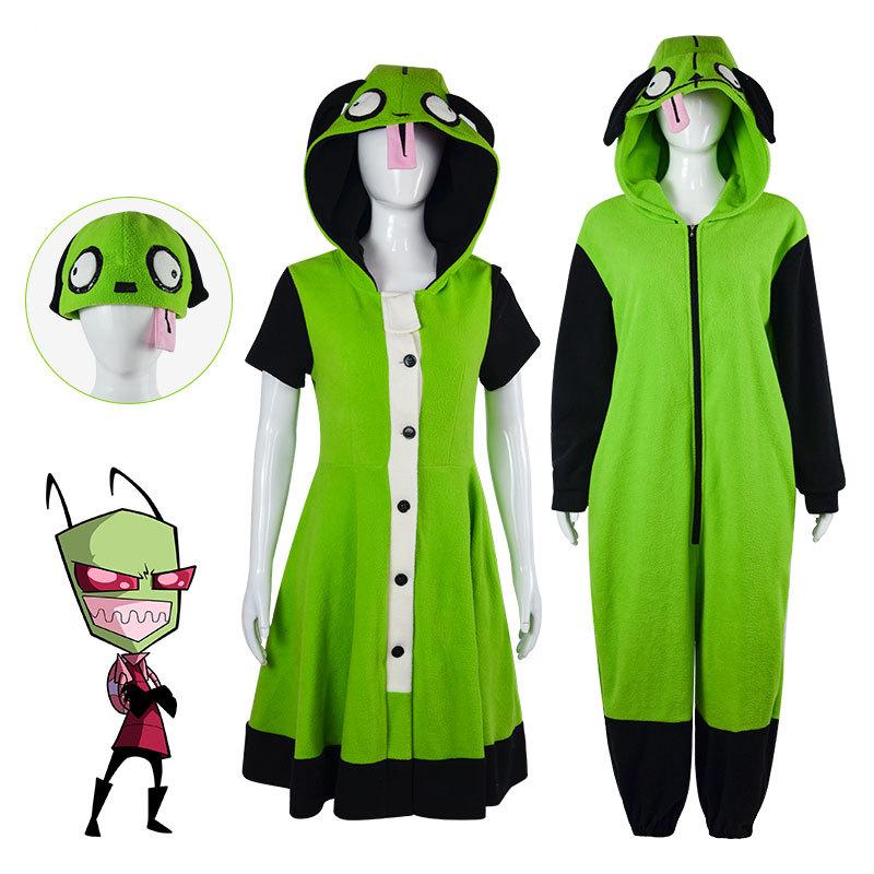 Terbaik dibuat dewasa Invader Zim kostum Cosplay kostum Anime hijau Cosplay pakaian kartun Halloween