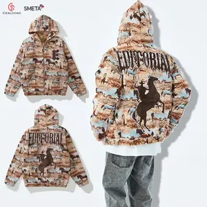 manufacturer customization wild west all over print men's hoodie & sweatshirts wholesale zip up hoodie custom