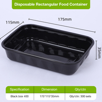 Boîte alimentaire rectangulaire noire en PP, jetable, pour plats à emporter, avec couvercle ventilé, compatible micro-ondes
