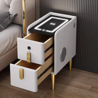 Table de chevet en bois intelligente moderne lumière LED USB charge sans fil haut-parleur Bluetooth tiroir caché pour tables de chevet de chambre
