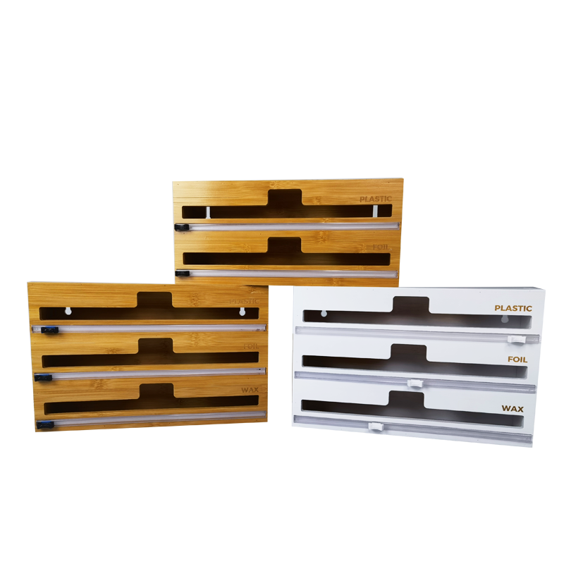 Бамбуковый диспенсер для пластиковой обертки с резаком и этикетками, диспенсер для вощеной бумаги из алюминиевой фольги для кухонного ящика, Органайзер
