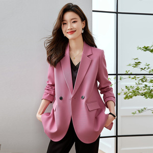 Women's Pink Blazer Solid Color Polyester Anti-Wrinkle Spring Autumn Casual Style - Product Image 2