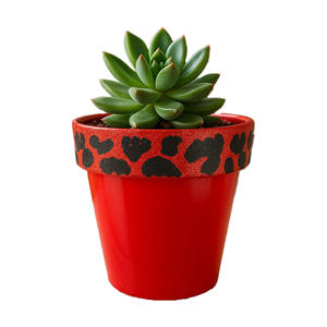 Pot de fleurs en plastique décoratif peint à la main NF Lauren Red Leopard Flower Pot Private Label, imprimé animal, pot de plantes de bureau - Product Image 1