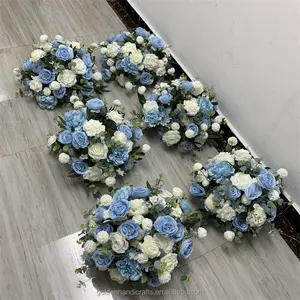 Boule de fleur artificielle QSLH-V191 d'OEM 40 CM fleurs de soie boule de fleur bleue et blanche pour la décoration de mariage