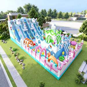 Château gonflable commercial à louer pour événements, avec blocs de construction, toboggan et système de gonflage à air - Product Image 2