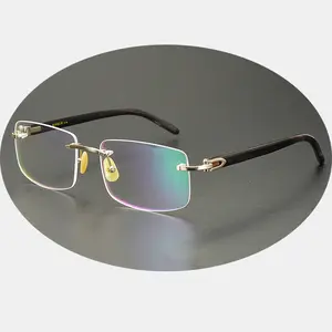 Custom Desain merek baru klasik mewah persegi berbingkai tanduk optik kacamata tanpa bingkai tanduk kerbau kacamata banteng