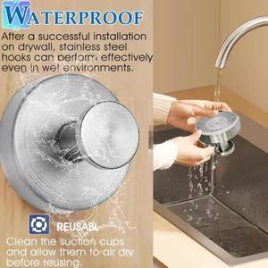 Crochets à ventouse en acier inoxydable à forte adhérence, sans perçage, pour rangement mural dans la <span class=keywords><strong>cuisine</strong></span>, la salle <span class=keywords><strong>de</strong></span> bain, pour vêtements et serviettes - Product Image 4