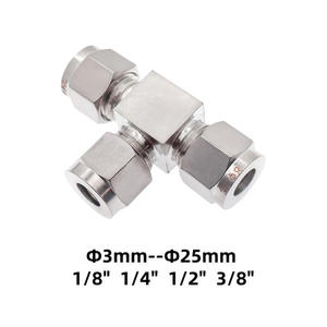स्टेनलेस स्टील 304 डबल फर्रूल संपीड़न फिटिंग 1/8 'टी पाइप एडाप्टर 3 तरह कनेक्टर चिकनी सतह उपचार - Product Image 2