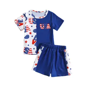 New design 4th of July baby kids clothing boys 2pcs clothing sets 5 months 0-24m