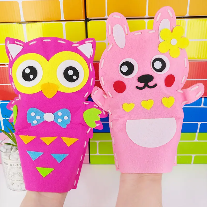 Children DIY Cartoon Hand Puppet Craft Toys Kindergarten Non-Woven Handicrafts Creative Handmade Paste Material Kits Kids Gifts