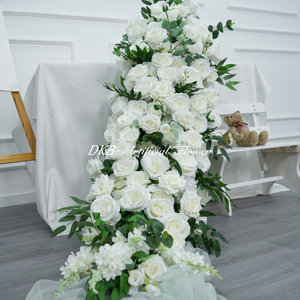 Silk Flower Runner Eucalyptus Green White Rose Artificial Flower Runner for <b>Table</b> Flower Runner <b>Decoration</b> - Product Image 2