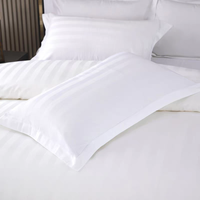 Ensemble de literie d'hôtel Hilton 5 étoiles en coton 100% à fibres longues 60S 4 pièces 300TC blanc rayé draps et housse de couette