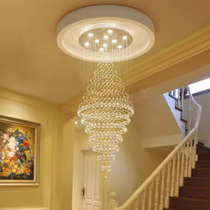Candelabro largo moderno Duplex Villa Vestíbulo Escalera Gran bola de cristal de lujo Luz colgante - Product Image 3