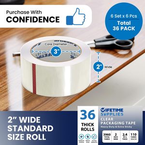 36 Rotoli di Nastro Adesivo Premium Trasparente da <span class=keywords><strong>2</strong></span>,4 Mil, 110 Iarde Ciascuno (3960 Iarde Totali), Nastro Biadesivo Extra Adesivo in Silicone per Imballaggio Resistente - Product Image 4
