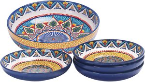 Bol à pâtes en céramique Talavera bleu de 8 pouces pour pâtes, salade, micro-ondes et lave-vaisselle - Product Image 5