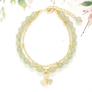 Clover Leaves Double Layer Imitation Natural Hetian Jade <b>Bracelet</b> Crystal Gemstone <b>Beads</b> Jade Handmade <b>Bracelet</b> for Women - Product Image 3