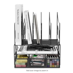 3 Tier Desktop <b>A4</b> Office Mesh Desk Tidy <b>File</b> Holder Paper Organiser Magazine Storage Filing Rack with Stationery Drawer - Product Image 2