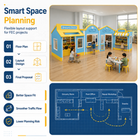 Ensemble d'équipements de jeu souple pour enfants, thème Police Station, Service Urbain, Centre Commercial, bleu et jaune, pour projet FEC