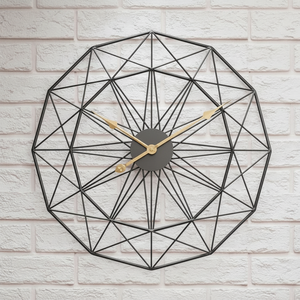Horloge murale décorative géométrique 3D en métal à face unique, motif paon, 24x24 - Product Image 1