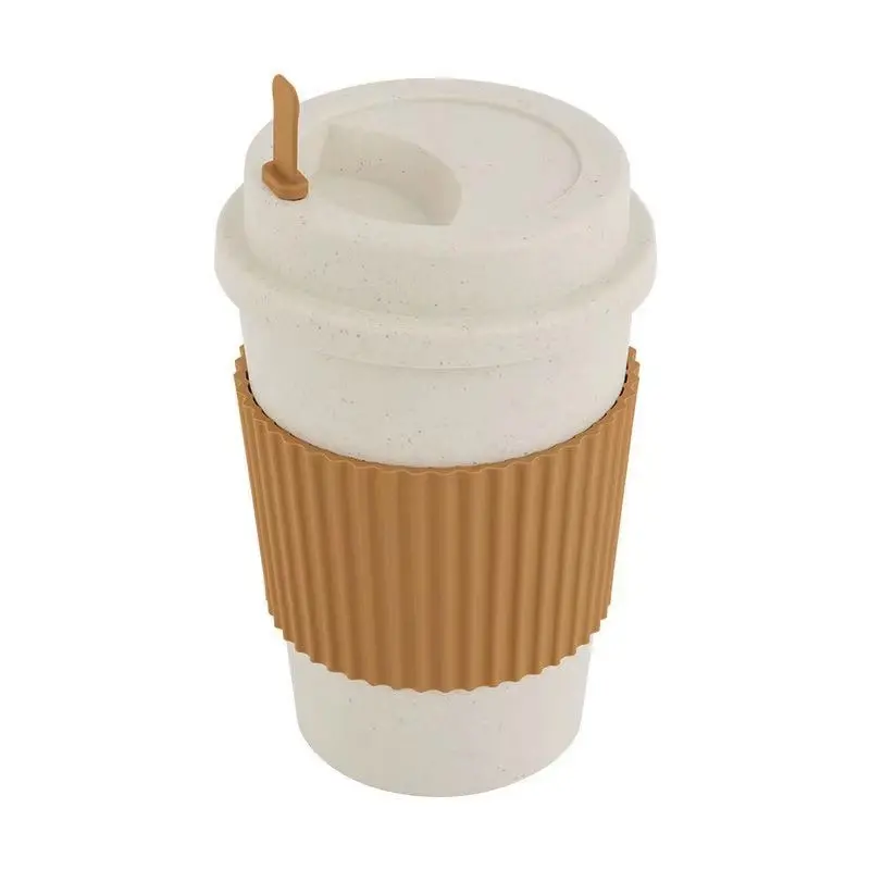 Weizenstroh 400-500 ml kaffeebecher gewerbe versiegelt kunststoff latte becher tragbar frühstück trinkbecher milchbecher mit deckel