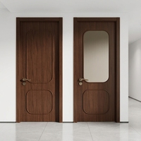 Porte intérieure en bois massif de noyer sur mesure avec panneau ovale encastré et verre cannelé en option pour chambre et salle de bain