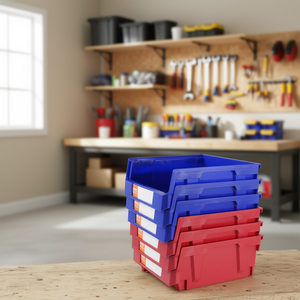 VEVOR Bacs de rangement empilables 11x11x5 pouces, organisateurs en plastique pour garage et maison, bleu et rouge, lot de 6 - Product Image 2