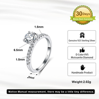 Bague SMOR09 classique à quatre griffes, 1 carat, en moissanite, en argent sterling 925, bijoux en moissanite pour femmes, taille 6-10