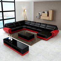 Habitación en forma de U de alta calidad sofá conjunto negro y rojo casa italiano moderno sofá de cuero, modelo