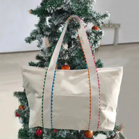 Sac à bandoulière en toile brodé avec logo personnalisé, bordure arc-en-ciel, sac fourre-tout d'été, sac de plage, sac de voyage grande capacité, sacs à main pour le shopping