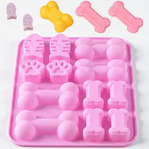 Food Grade Silicone Paw Bone and Fish Shaped 3 in 1 Silicone Baking Molds for Chocolate, Candy and Dog Treats