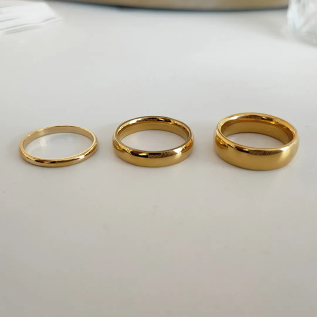 30 Sizes Polish 18K Gold Plated Wide Thin Band Rings Circle Geometric Rings for Women Plain Minimalist 316L Stainless Steel Ring