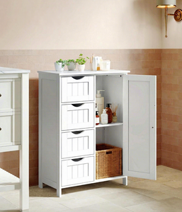 SENYU <b>White</b> Wooden <b>Bathroom</b> Storage Cabinet with 4 <b>Drawers</b> and Door Shelf Farmhouse Style - Product Image 1
