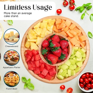 Eco-friendly Bamboo <b>Cake</b> <b>Stand</b> with Clear Acrylic Dome <b>Cover</b> Multifunctional <b>Cake</b> Holder, Serving Platter - Product Image 5