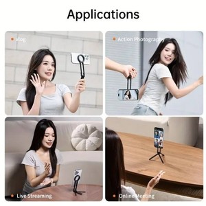 Trépied pliable multifonctionnel pour diffusion en direct, support magnétique pour téléphone, support universel en alliage d'aluminium métallique - Product Image 4