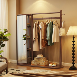 Perchero Moderno de Madera con Ganchos y Estantes, Mueble de Almacenamiento Independiente para Dormitorio o Sala de Estar - Product Image 1