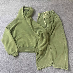 Ensemble pantalon et sweat à capuche 2 pièces en coton épais 100 % pour homme, coupe large - Product Image 2