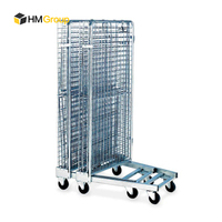 Chariot à cage pliable en acier pour le transport et le stockage durable sur 3 côtés