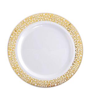 Ensemble de vaisselle jetable de luxe en dentelle d'or assiettes PS en plastique bord doré pour les mariages anniversaires échantillon gratuit pour les restaurants - Product Image 2