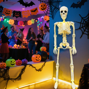 Squelette Homme Tête <span class=keywords><strong>de</strong></span> Mort 90cm, Articulations Mobiles, Accessoire d'Évasion <span class=keywords><strong>Secret</strong></span>, Décoration Suspendue d'Halloween, Squelette Lumineux Étanche - Product Image 2