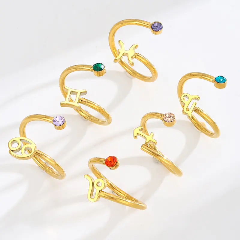 Mode-Sieraden Roestvrij Staal Dierenriem Geboortesteen Damesringen Niet-Aantast Trendy Stapelbare Sierlijke Gouden Ring