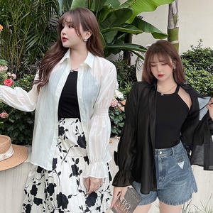 Camisa de Protección Solar N8402 para Mujer, Color Negro Albaricoque, Mangas con Volantes, Viscosa, UPF 50, Talla Grande, Manga Larga - Product Image 2