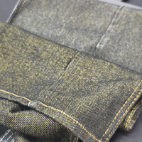 Tissu denim noir tissé avec fil doré 10oz, maille tissée, noir soufre, matériau textile pour jeans haut de gamme, métallisé brillant
